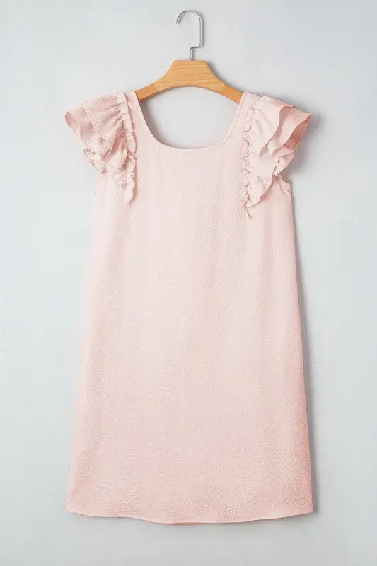 LG & XLG - Pink-Pilled Flutter Sleeve & Bow Back Mini Dress - Day Dress