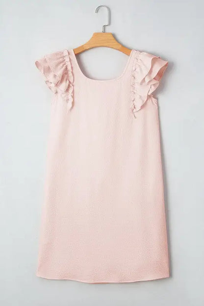 LG & XLG - Pink-Pilled Flutter Sleeve & Bow Back Mini Dress - Day Dress