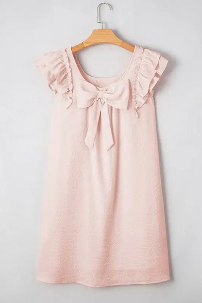 LG & XLG - Pink-Pilled Flutter Sleeve & Bow Back Mini Dress - Day Dress