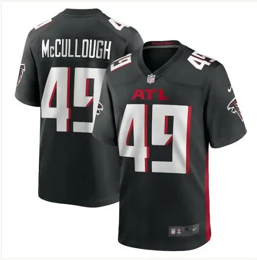 Black Liam McCullough Atlanta Falcons Nike Team Game Jersey on display