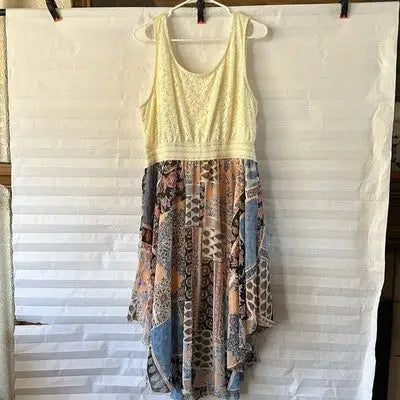 Liberty Love Women’s Sleeveless Maxi Dress 3XL flowy casual sundress with lace top and patchwork skirt