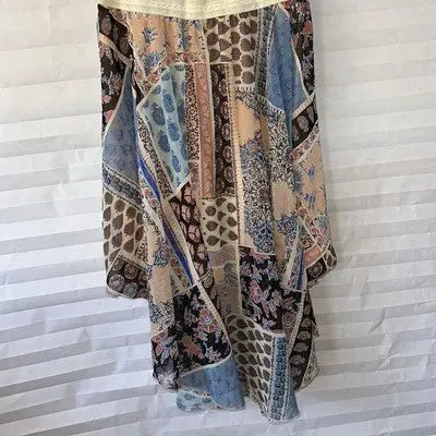 Liberty Love 3XL flowy patchwork maxi skirt with patterns in blue black and neutrals
