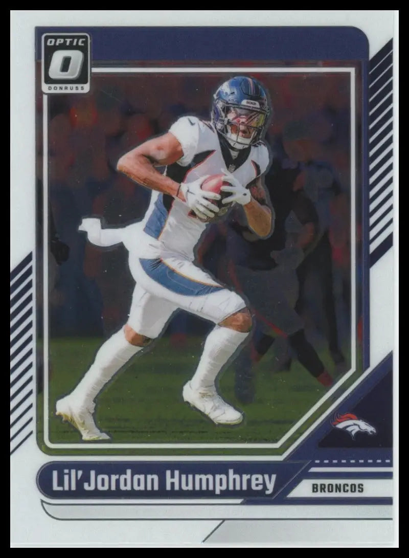 Football trading card featuring Lil Jordan Humphrey of the Denver Broncos in Donruss Optic 2024
