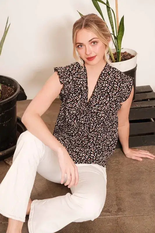 Lime ’N’ Chili Multi Dot Print Sleeveless Button Down Blouse