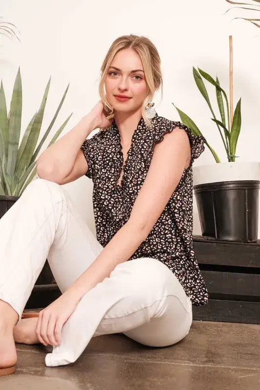 Lime ’N’ Chili Multi Dot Print Sleeveless Button Down Blouse