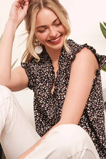 Lime ’N’ Chili Multi Dot Print Sleeveless Button Down Blouse