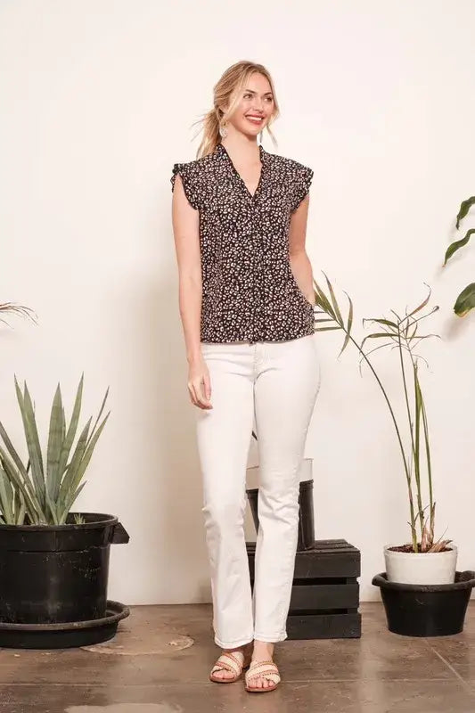 Lime ’N’ Chili Multi Dot Print Sleeveless Button Down Blouse