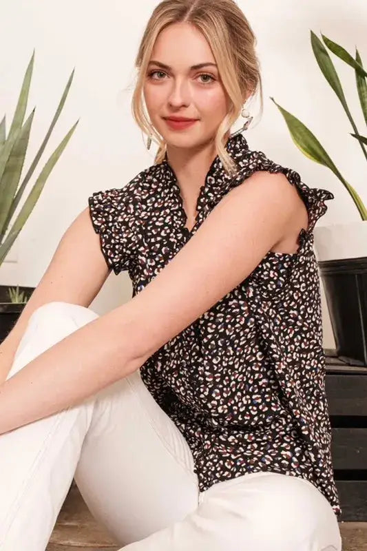 Lime ’N’ Chili Multi Dot Print Sleeveless Button Down Blouse