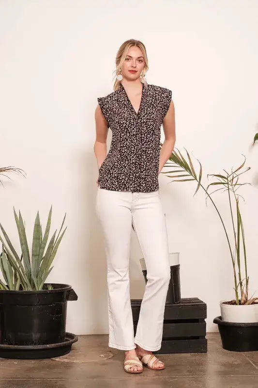 Lime ’N’ Chili Multi Dot Print Sleeveless Button Down Blouse