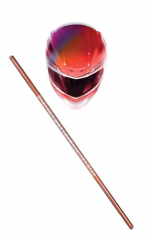 Red motorcycle helmet with reflective visor for Local Comic Shop Day 2022 by Dan Mora