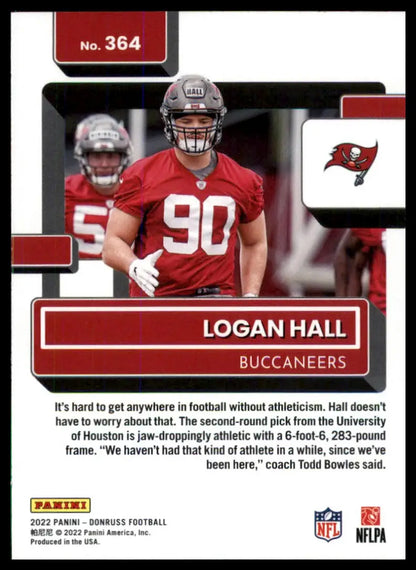Football trading card of Logan Hall Rookie 2022 Donruss Blue Press Proof Tampa Bay Buccaneers