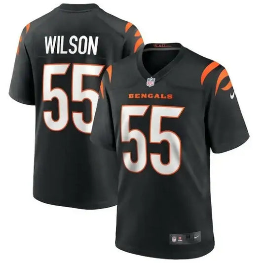 Black Cincinnati Bengals Logan Wilson football jersey with number 55 and WILSON on back