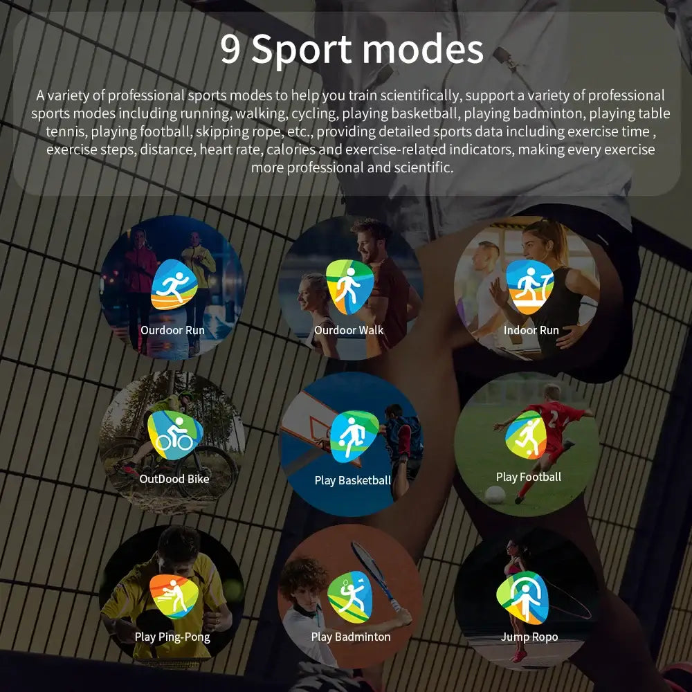 Fitness tracker smartwatch with 9 sport modes and data tracking, compatible with LOKMAT Android 8.1 system, width 750px height 750px
