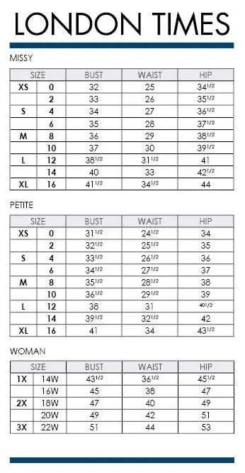 London Times women’s clothing size chart for floral chiffon halter day dress