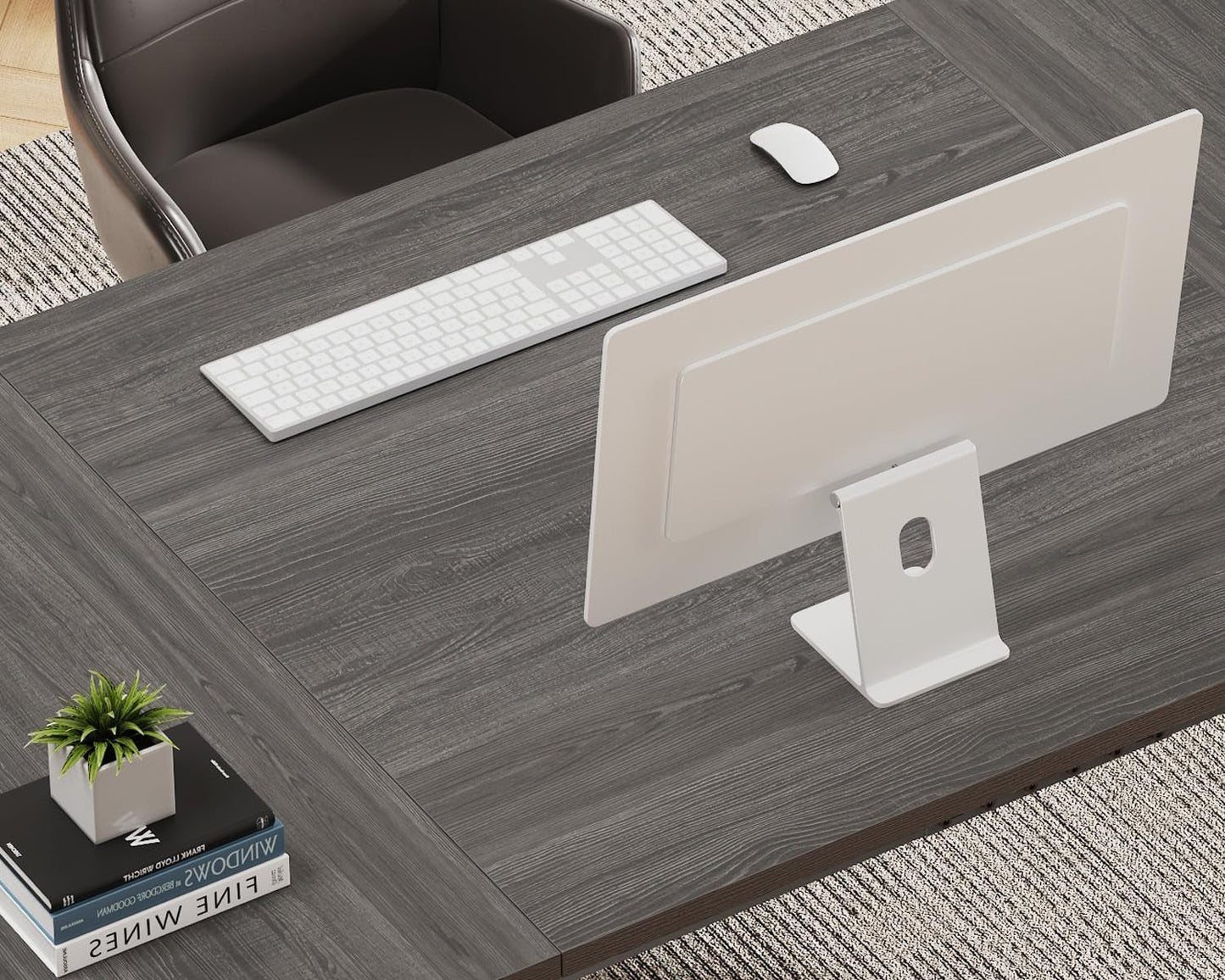 Long Computer Desk, 70.8” Large Work Desk for Home Office, Wood Metal Writing Desk Executive Workstation for Bedroom, Industrial PC Gaming Desk Computer Table for 2 Monitors, Dark Gray Oak-3