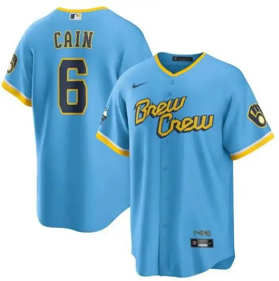 Light blue Lorenzo Cain Milwaukee Brewers Nike 2022 City Connect Replica Player Jersey