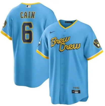 Light blue Lorenzo Cain Milwaukee Brewers Nike 2022 City Connect Replica Player Jersey