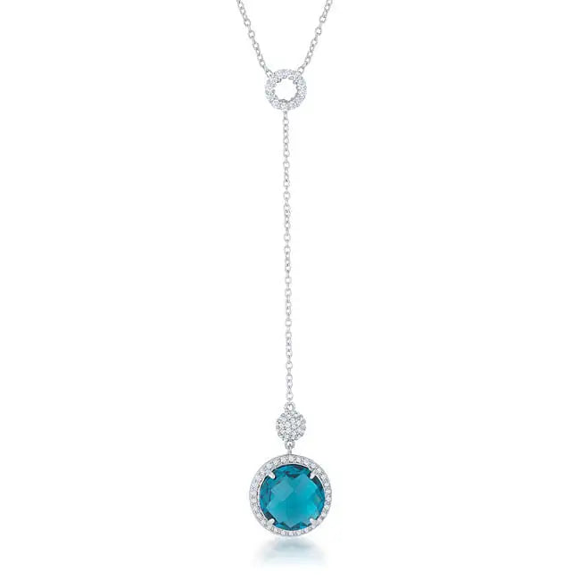 Lori 10.9ct Aqua CZ Rhodium Classic Drop Lariat Necklace - Necklace