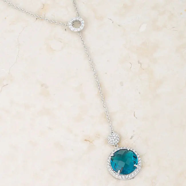 Lori 10.9ct Aqua CZ Rhodium Classic Drop Lariat Necklace - Necklace