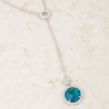 Lori 10.9ct Aqua CZ Rhodium Classic Drop Lariat Necklace - Necklace