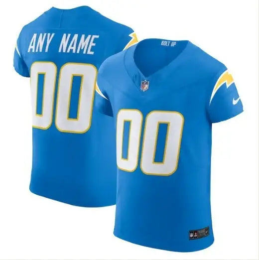 Light blue Los Angeles Chargers Nike Vapor F.U.S.E. Elite custom football jerseys with white and yellow accents