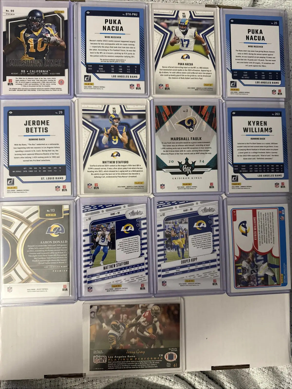 Los Angeles Rams card lot featuring Puka Nacua, Matt Stafford, and Kyren Williams
