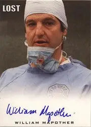 Autographed trading card of William Mapother in blue scrubs and surgical mask