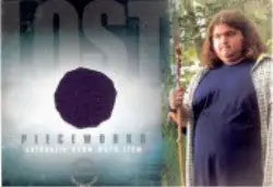 Trading card of Hurley in purple shirt from Lost TV Season 1 pieceworks costume card