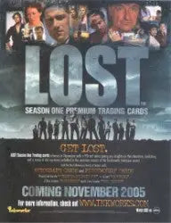 Promotional poster for Lost TV Series showcasing character collage on trading card sell sheet