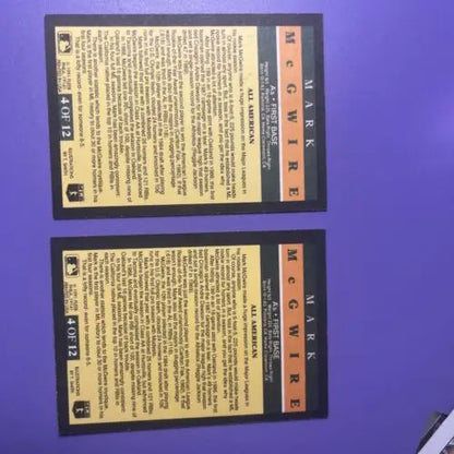 Lot of 2 Mark McGwire Fleer Pro Vision trading cards showcasing iconic player moments