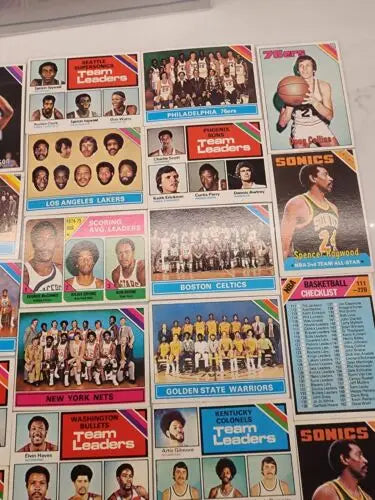 Vintage 1975/76 Topps Basketball Highly Desirable Cards displayed in a lot of 33