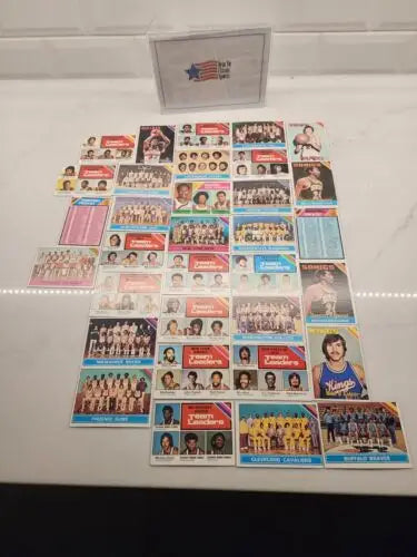 Collection of vintage basketball cards featuring highly desirable cards from 1975/76 Topps