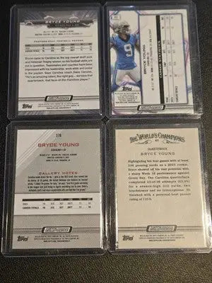 Four Bryce Young rookie cards including 2024 Topps RC Chrome and Allen & Ginter
