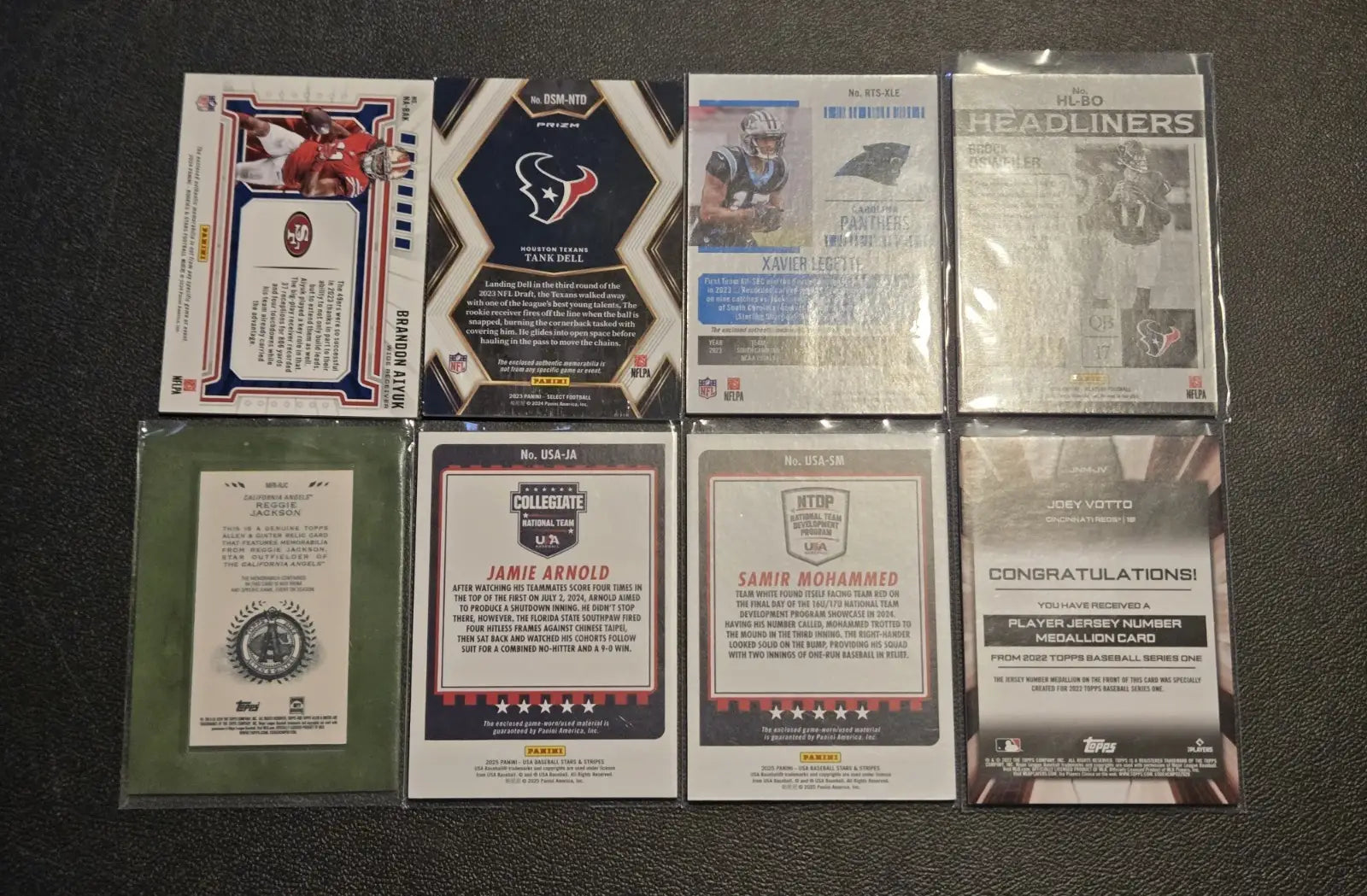 Collection of sports trading cards including jersey patch and relic cards from USA Baseball