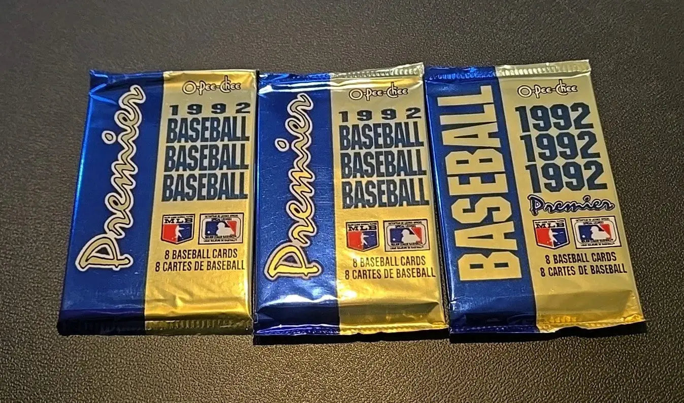Three 1992 Premier baseball card packs from the Lot Of 9 1990s Baseball Card Packs