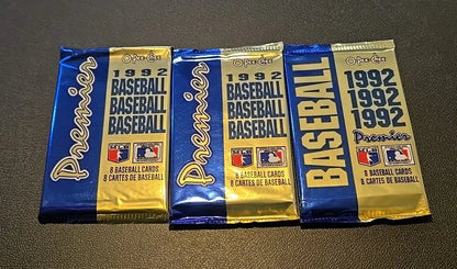 Three 1992 Premier baseball card packs from the Lot Of 9 1990s Baseball Card Packs