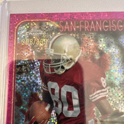 Pink sparkly Jerry Rice football card numbered 208/399 in 49ers Legends collection