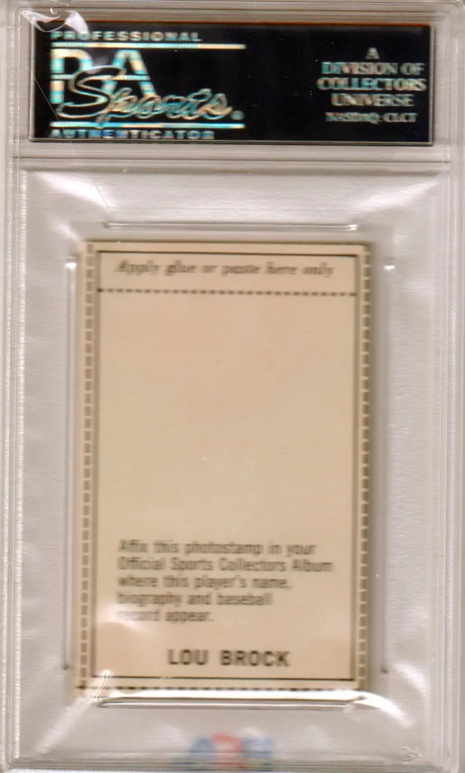 Encased Lou Brock collectible from MLB Photostamps featuring Lou Brock in mint condition