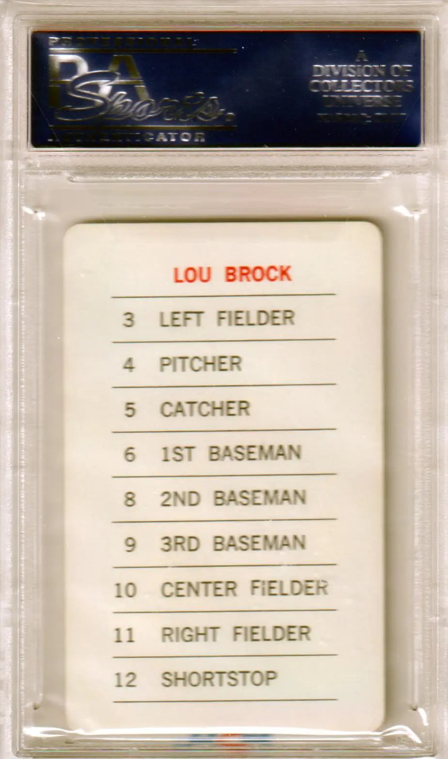 Lou Brock baseball card from Milton Bradley 1970 set, Columbia Hobby graded PSA 9 MINT
