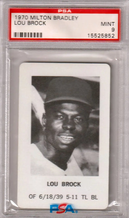 Graded Lou Brock baseball card from Milton Bradley by Columbia Hobby PSA 9 Mint