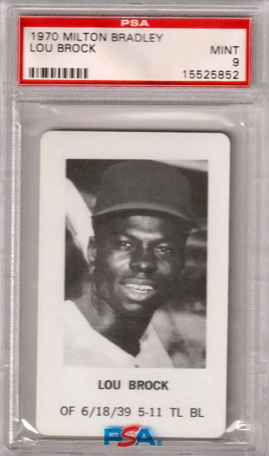 Graded Lou Brock baseball card from Milton Bradley by Columbia Hobby PSA 9 Mint