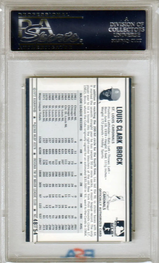 Graded LOU BROCK 1972 Kellogg’s baseball card PSA 9 MINT from Columbia Hobby