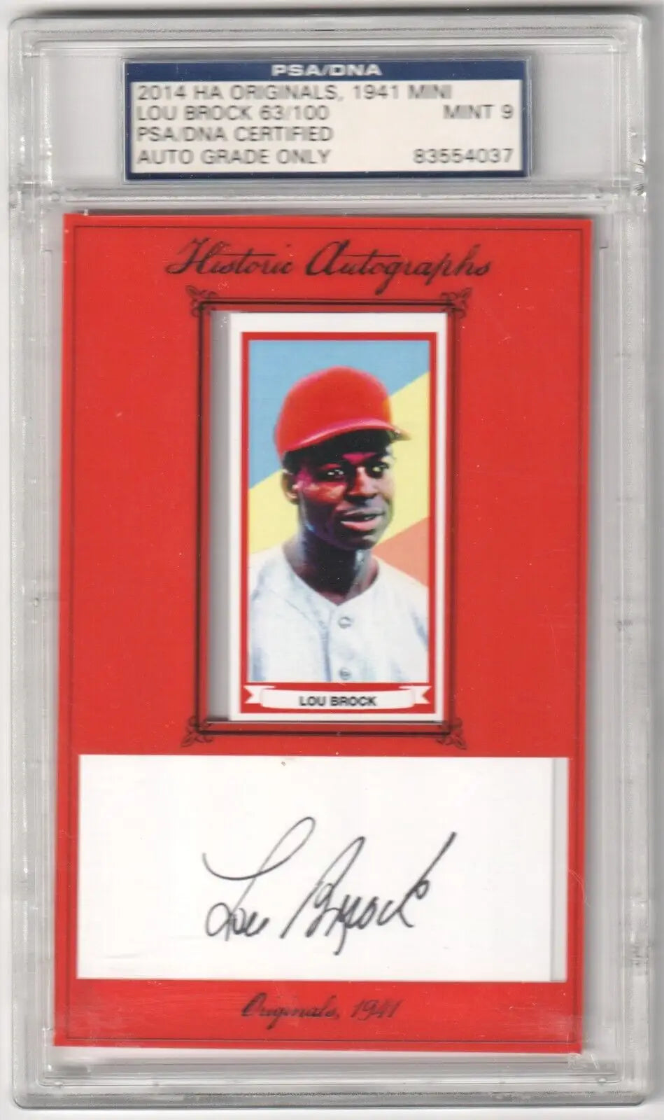 Lou Brock autographed baseball card from Columbia Hobby featuring ESPN magazine covers