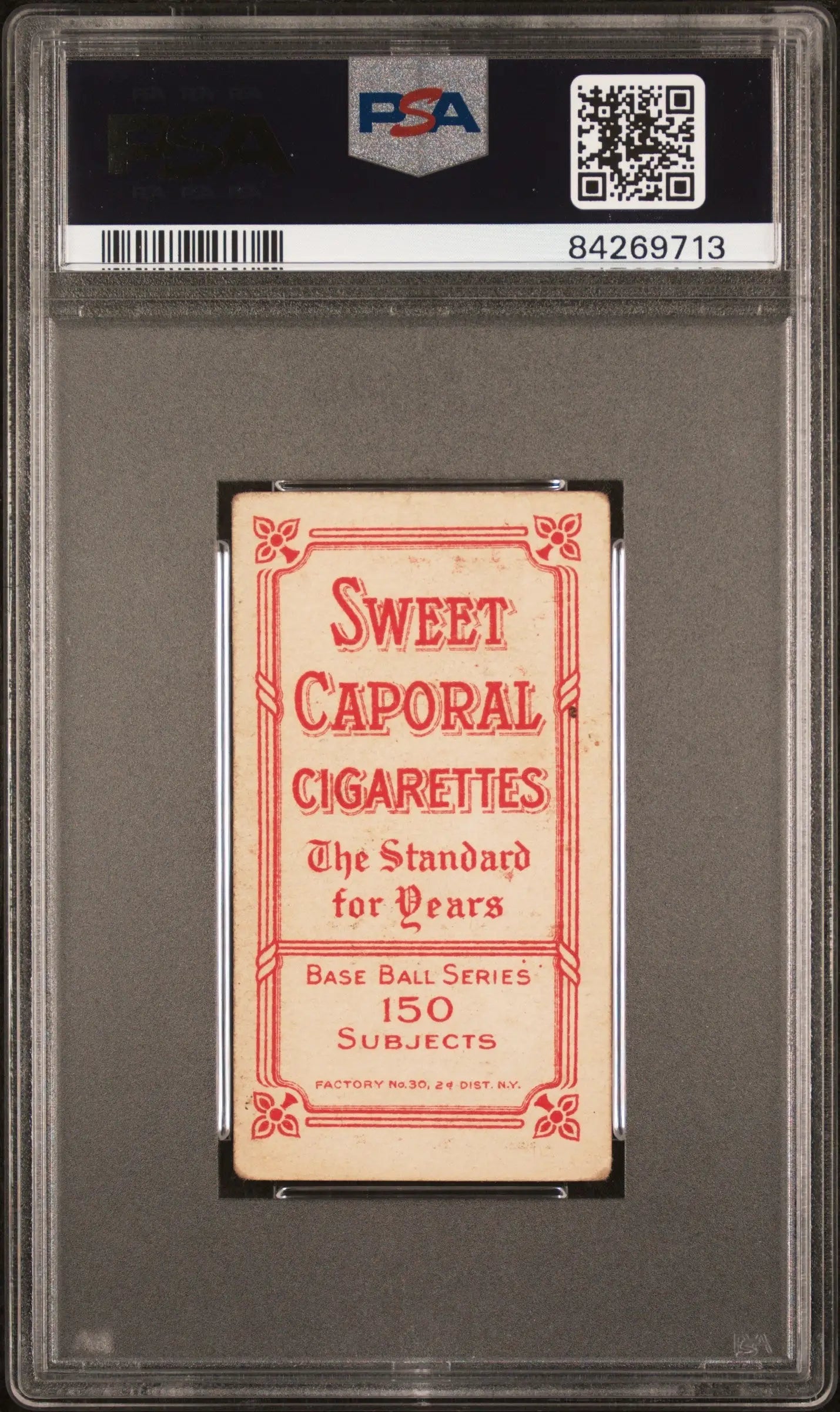 PSA-graded Lou Criger 1909-11 T206 Sweet Caporal cigarette card with red text
