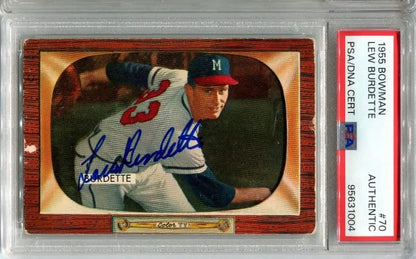 Lou Lew Burdette Signed 1955 Bowman #70 PSA DNA Authentic AUTO Milwaukee Braves