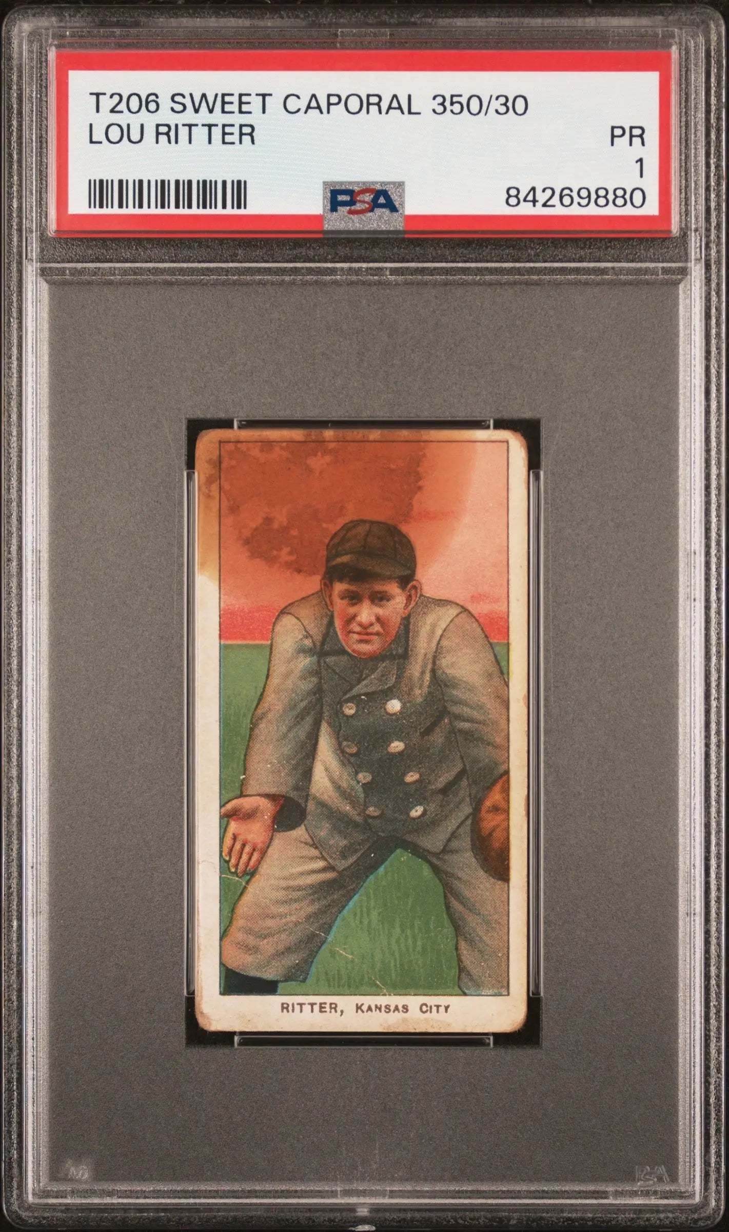 Lou Ritter T206 Sweet Caporal baseball card depicting player in fielding stance