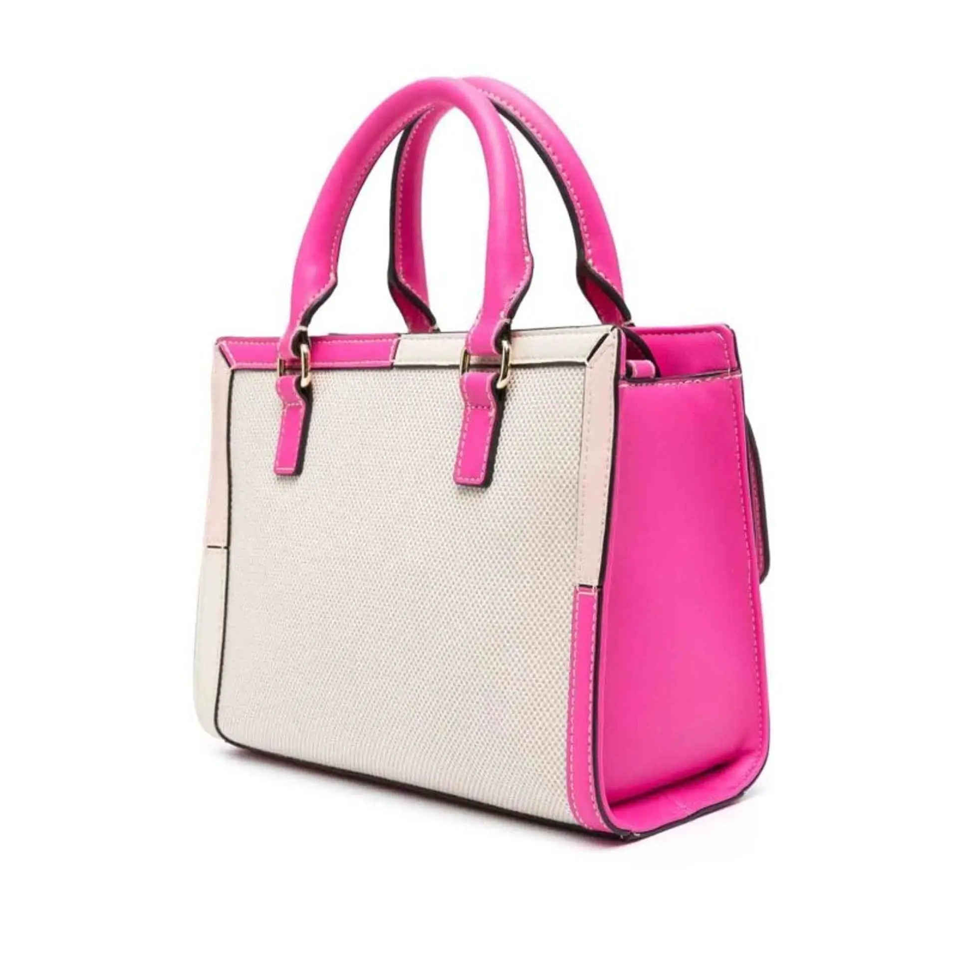 Pink and off-white structured Love Moschino handbag with top handles and shoulder strap
