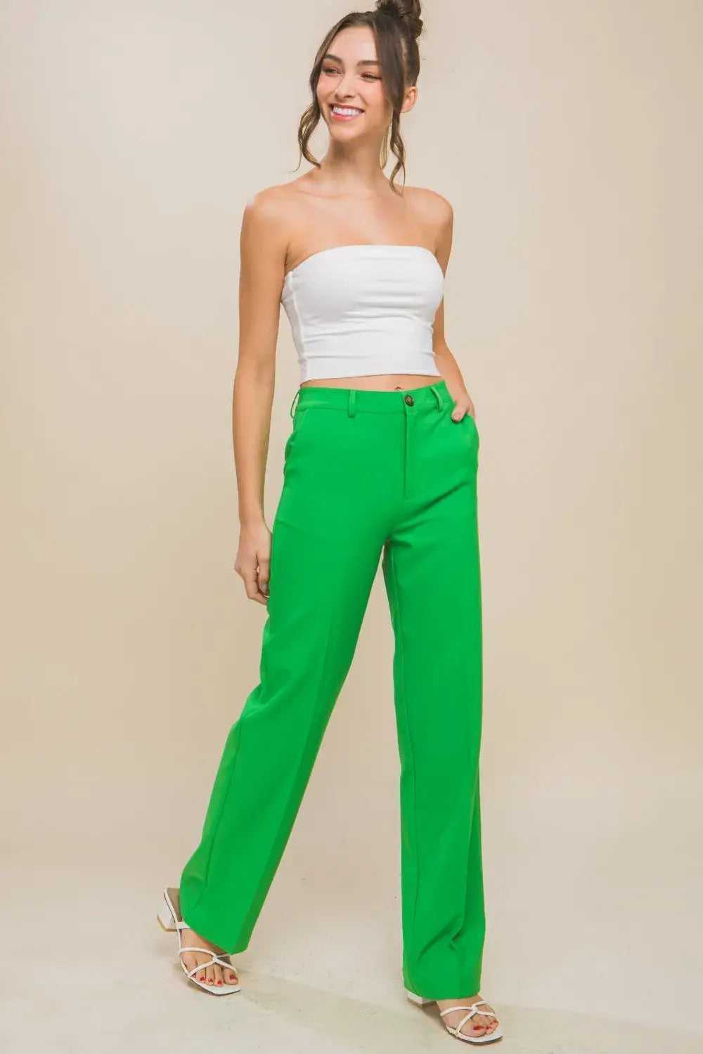 Love Tree High Waist Straight Pants - APPLE / S
