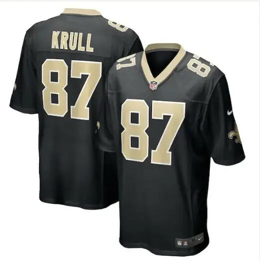 Black and gold Lucas Krull Orleans Saints Nike Game Player Jersey with number 87