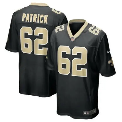 Black and gold Lucas Patrick New Orleans Saints Nike Game Jersey with number 62